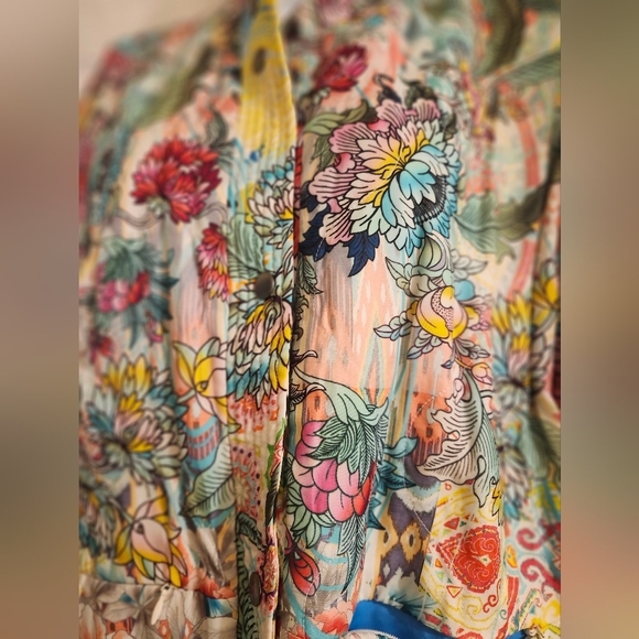 Johnny Was Multicolor Floral and Animal Print Silk Shacket - Picture 9 of 9